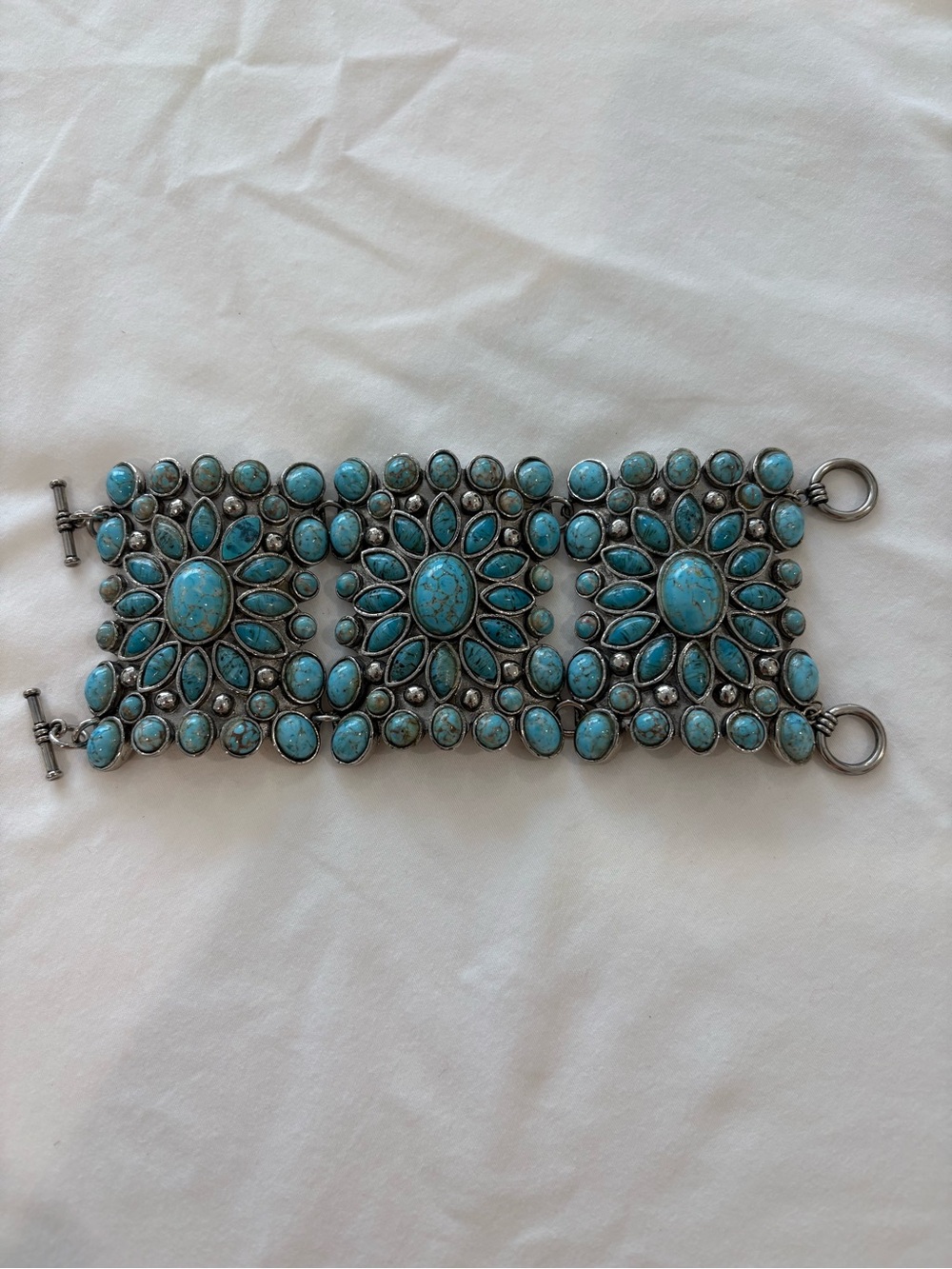 Turquoise and silver Cluster Statement Bracelet - Women's Jewelry